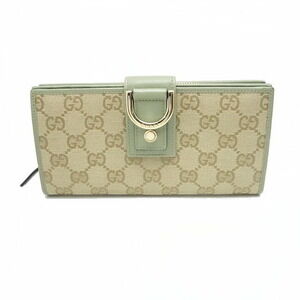 Gucci Wallet White Leather Canvas Brown Beige Bi Fold Long Hook